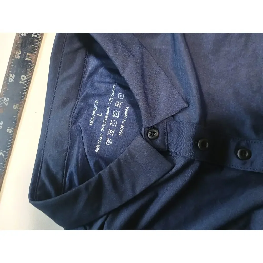 Dark Blue Spandex Long Sleeve Polo - Size Large - Picture 6 of 6